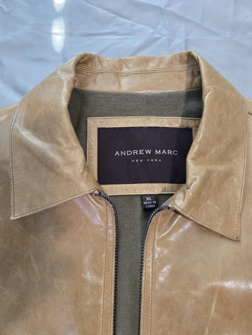 Andrew Marc Men's Light Brown Leather Bomber Jacket